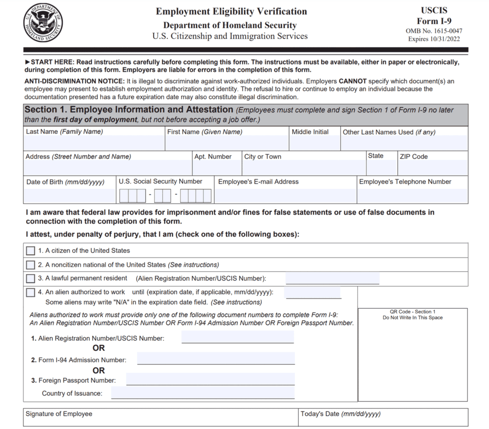 Employment Eligibility Verification Form I 9 2023 Printable Forms